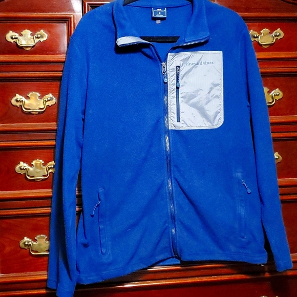 VINEYARD VINES ZIP UP FLEECE JACKET SIZE MEDIUM  BLUE AND GRAY - Picture 2 of 8